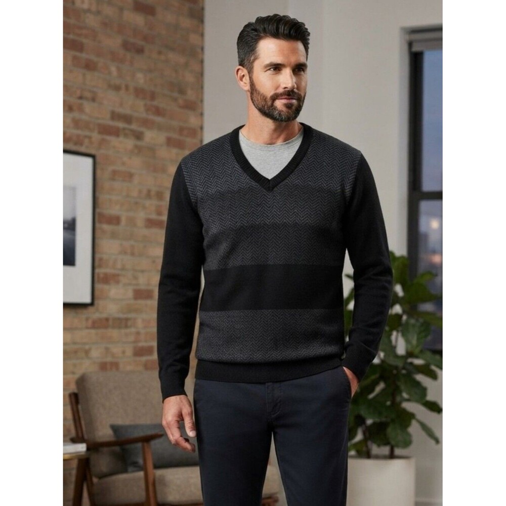 Haggar Clothing Men's Striped Chevron V-Neck Pullover Sweater Size XXL